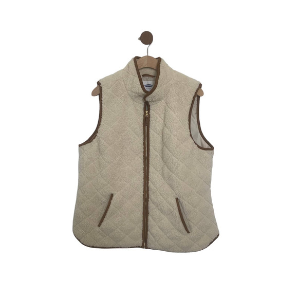 Old Navy Vest Size XL Sleeveless Cream Sherpa Quilted Stone Carving - Picture 2 of 16